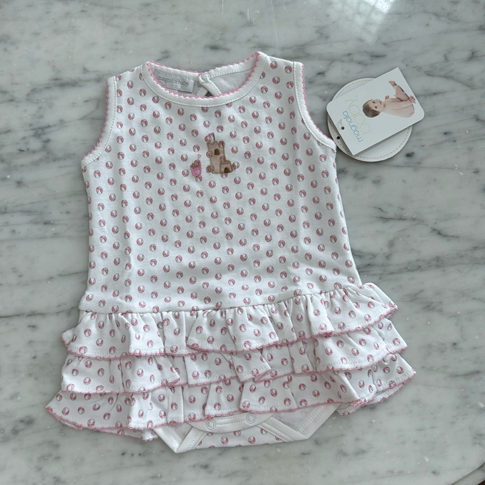 New Magnolia Baby Sandcastle Beach Ball Embroidered Ruffle Onesie Bubble
